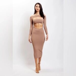 Meshki | Dresses | Meshki Ingrid Metallic Knit Maxi Dress Bronze Size Large  | Poshmark